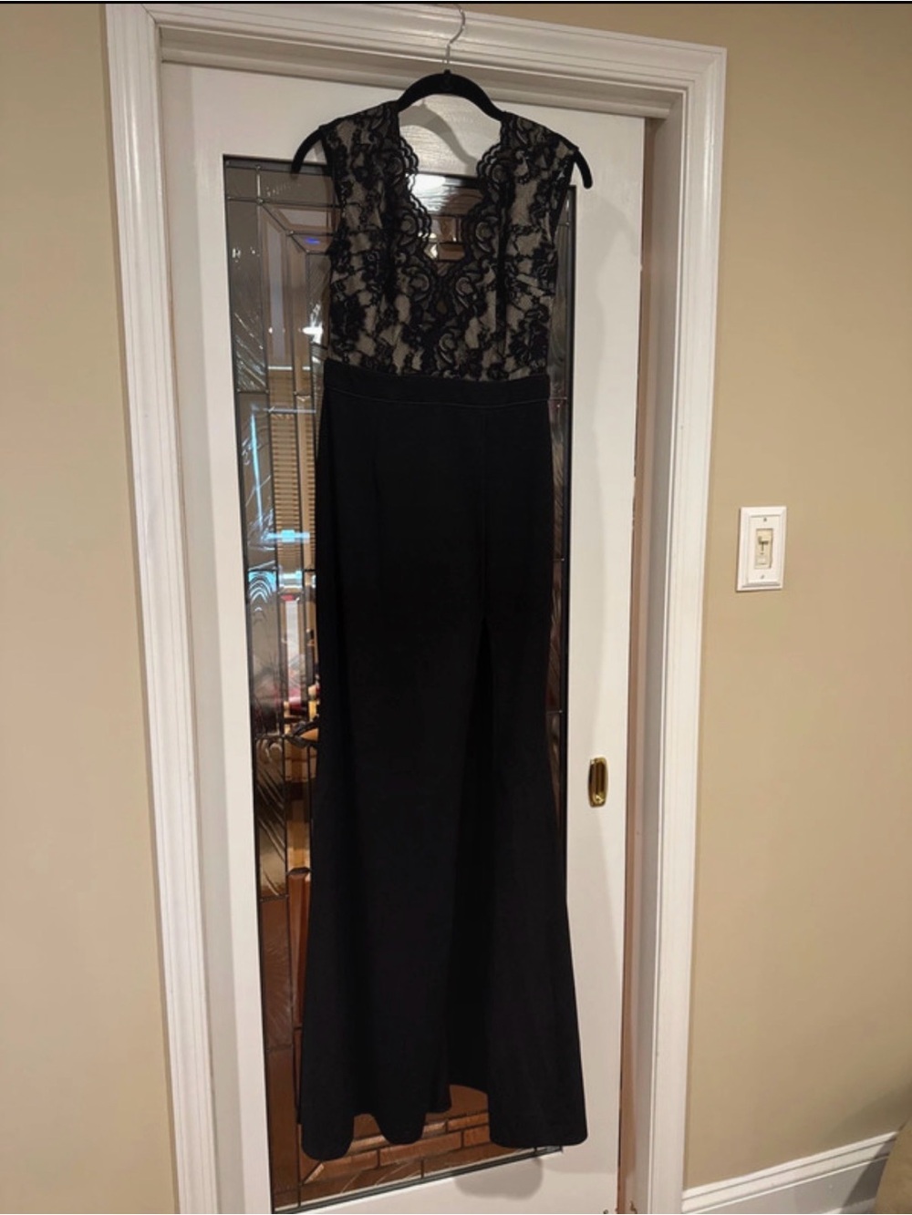 Elegant Black Lace Overlay Evening Dress